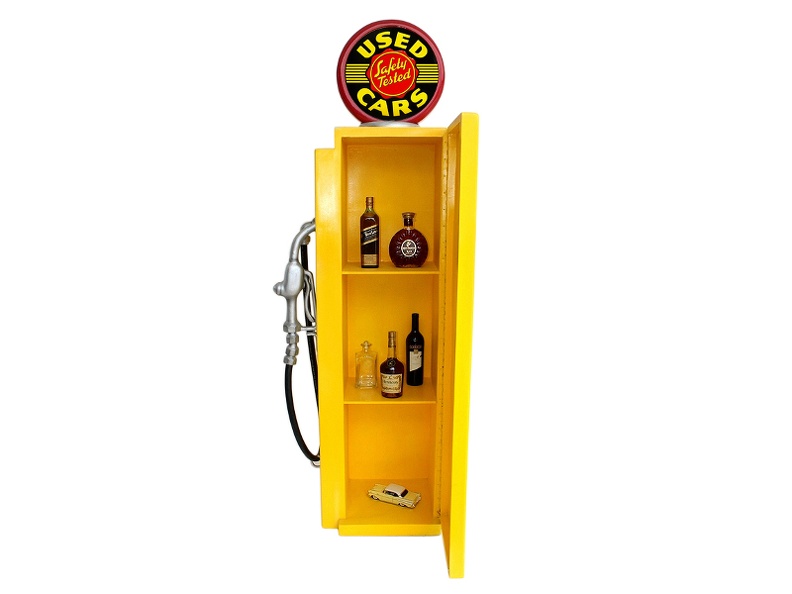 JBA3F149_USED_SAFETY_TESTED_CARS_VINTAGE_GAS_PUMP_WITH_OPENING_DOOR_BUILT_IN_SHELFS_YELLOW_RED_2.JPG