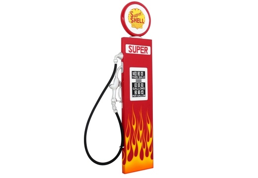 JBA3F40 RED SHELL WALL MOUNTED VINTAGE GAS PUMP DOOR WITH FLAMES 2