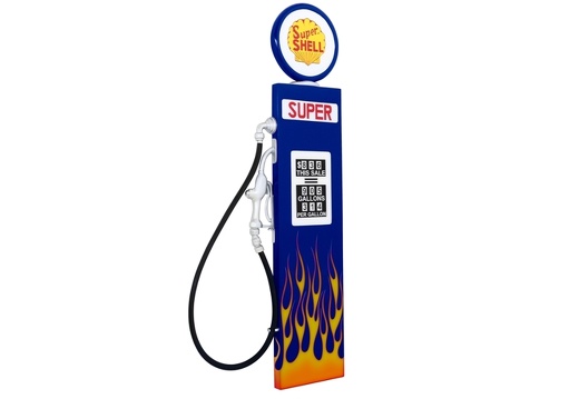 JBA3F43 BLUE SHELL WALL MOUNTED VINTAGE GAS PUMP DOOR WITH FLAMES 2