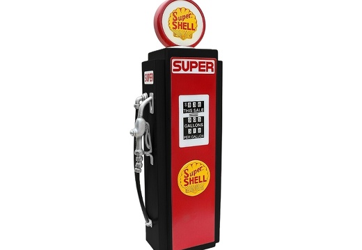 JBF004 SUPER SHELL BLACK RED GAS PUMP WITH OPENING DOOR BUILT IN SHELFS 1