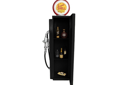 JBF004 SUPER SHELL BLACK RED GAS PUMP WITH OPENING DOOR BUILT IN SHELFS 2