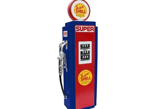 JBF007 SUPER SHELL BLUE RED GAS PUMP WITH OPENING DOOR BUILT IN SHELFS 1