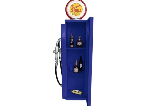 JBF007 SUPER SHELL BLUE RED GAS PUMP WITH OPENING DOOR BUILT IN SHELFS 2