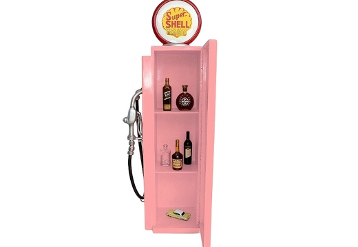 JBF161 SUPER SHELL PINK RED GAS PUMP WITH OPENING DOOR BUILT IN SHELFS 2