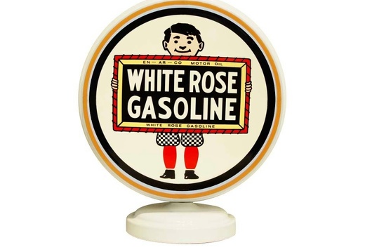 JJ1240 WHITE ROSE GASOLINE VINTAGE MOTOR OIL GAS PUMP TOP DISPLAY WHITE