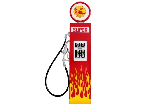 JJ820 RED SHELL WALL MOUNTED VINTAGE GAS PUMP DOOR WITH FLAMES 1