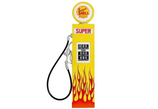 JJ822 YELLOW SHELL WALL MOUNTED VINTAGE GAS PUMP DOOR WITH FLAMES 1