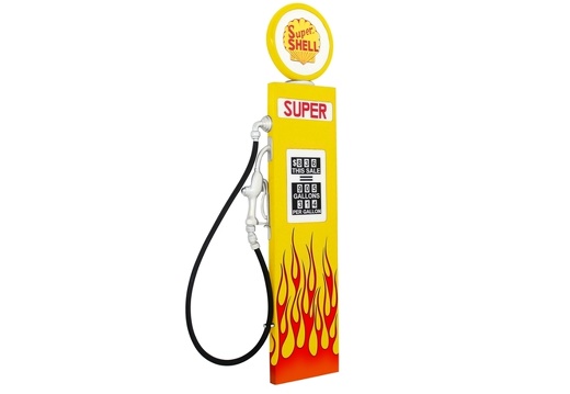 JJ822 YELLOW SHELL WALL MOUNTED VINTAGE GAS PUMP DOOR WITH FLAMES 2