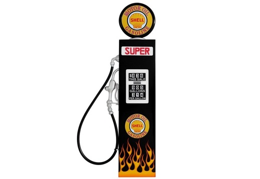 JJ974 SHELL MOTOR OIL GASOLINE WALL MOUNTED VINTAGE GAS PUMP DOOR WITH FLAMES BLACK