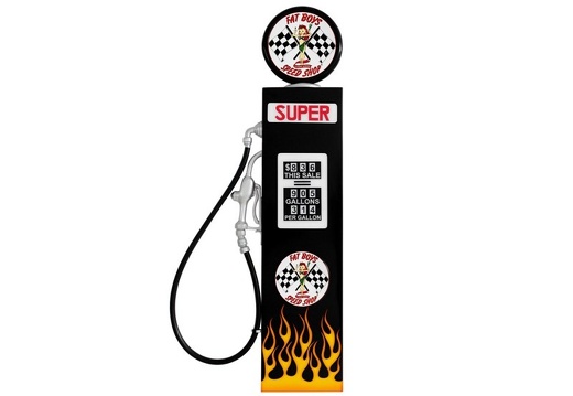 JJ976 FAT BOYS SPEED SHOP WALL MOUNTED VINTAGE GAS PUMP DOOR WITH FLAMES BLACK
