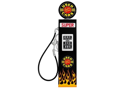 JJ980 USED SAFETY TESTED CARS WALL MOUNTED VINTAGE GAS PUMP DOOR WITH FLAMES BLACK