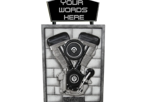 B0608 3D EMBOSSED V-TWIN ENGINE ADVERTISING SIGN BOARD BLACK SILVER WALL MOUNTED