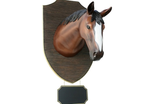 JBAH017A LARGE HORSES HEAD ON WOOD EFFECT WALL MOUNT ADVERTISING BOARD