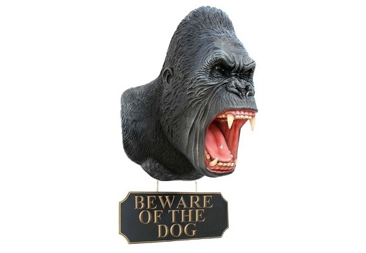 JBAH028C ANGRY MALE GORILLA HEAD BEWARE OF THE DOG SIGN