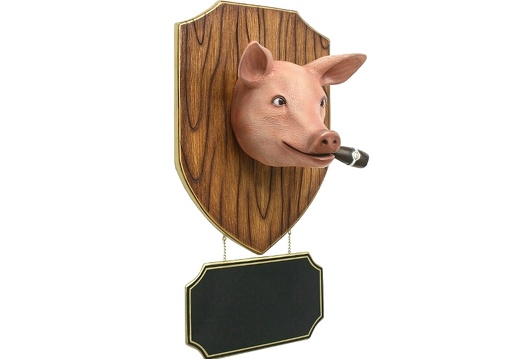 JBAH029A FUNNY PIG HEAD ON WOOD EFFECT WALL MOUNT ADVERTISING BOARD