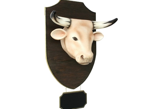JBAH033B WHITE BULL HEAD ON WOOD EFFECT WALL MOUNT WITH ADVERTISING BOARD