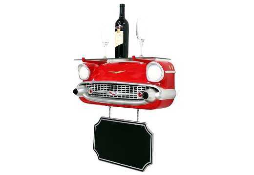 JBCR052 57 CHEVY SMALL VINTAGE WALL MOUNTED CAR SHELF ADVERTISING BOARD RED