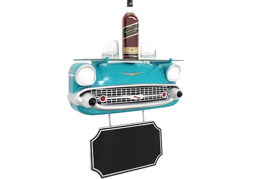 JBCR053 57 CHEVY SMALL VINTAGE WALL MOUNTED CAR SHELF ADVERTISING BOARD TURQUOISE