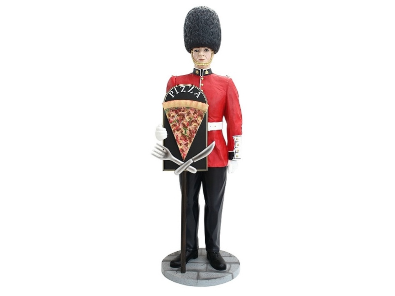 JBH065B_BRITISH_QUEENS_GUARD_AT_ATTENTION_WITH_DELICIOUS_LOOKING_PIZZA_SLICE_ADVERTISING_BOARD.JPG