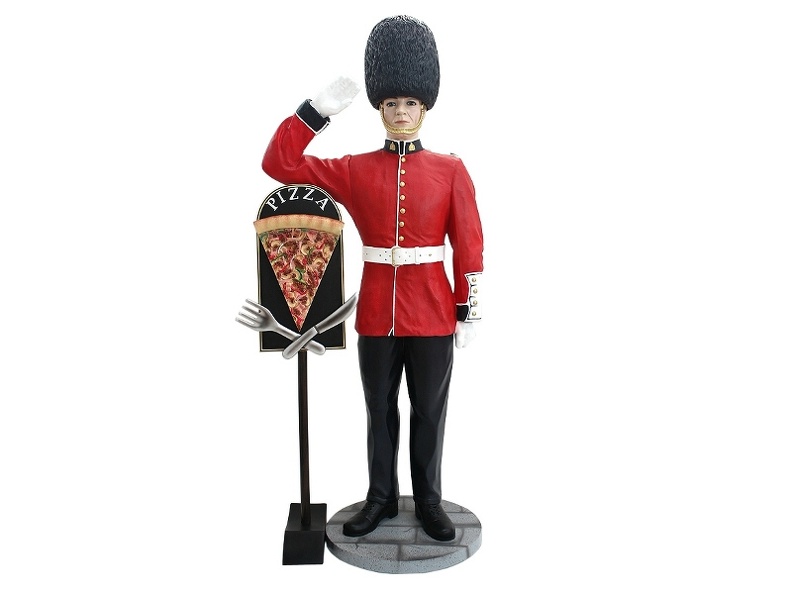 JBH066B_BRITISH_QUEENS_GUARD_SALUTING_WITH_DELICIOUS_LOOKING_PIZZA_SLICE_ADVERTISING_BOARD.JPG