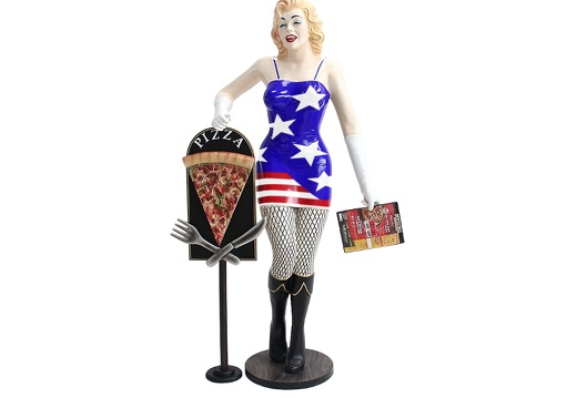 JBH075 MARILYN MONROE WEARING AMERICAN FLAG DRESS WITH DELICIOUS LOOKING PIZZA SLICE ADVERTISING BOARD