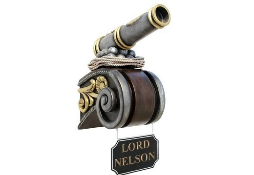 JBSH013B ANTIQUE SHIPS FIGURE HEAD WITH CANNON CANNON BALLS LORD NELSON SIGN