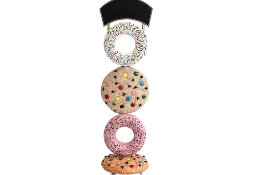 JBTH130 DELICIOUS WHITE COOKIE DOUGHNUTS ADVERTISING DISPLAY ALL ROTATE LOCKABLE CASTERS ON BASE 1