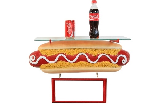 JBTH258E DELICIOUS LOOKING HOT DOG GLASS SHELF ADVERTISING BOARD