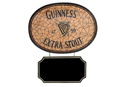 JBTH328 VINTAGE CRACKED PORCELAIN WALL MOUNTED GUINNESS SIGN WITH ADVERT BOARD