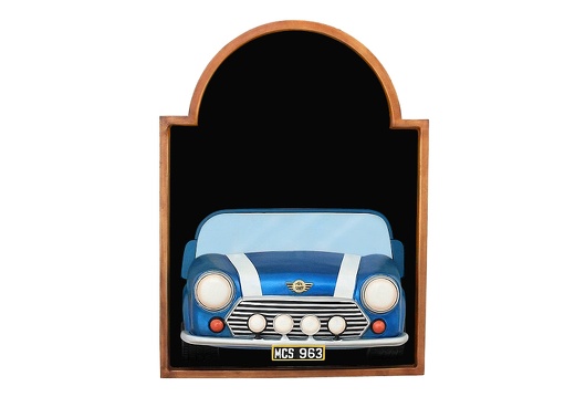 JJ312 BLUE MINI COOPER CAR WALL MOUNTED ADVERT DISPLAY BOARD ANY WORDS PAINTED 1