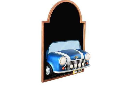 JJ312 BLUE MINI COOPER CAR WALL MOUNTED ADVERT DISPLAY BOARD ANY WORDS PAINTED 2