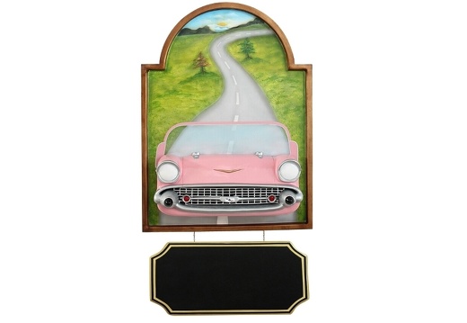 JJ328 PINK CHEVY VINTAGE CAR DISPLAY ADVERTISING BOARD WALL MOUNTED