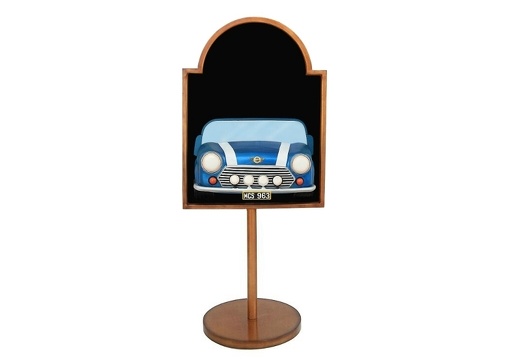 JJ332 BLUE MINI COOPER CAR ADVERT DISPLAY BOARD ON STAND ANY WORDS PAINTED