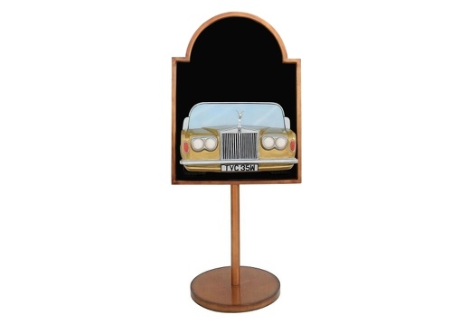 JJ335 GOLD ROLLS ROYCE CAR ADVERT DISPLAY BOARD ON STAND ANY WORDS PAINTED