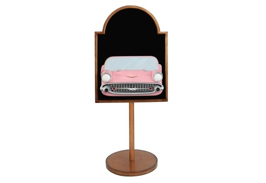 JJ339 PINK CHEVY VINTAGE CAR ADVERT DISPLAY BOARD ON STAND ANY WORDS PAINTED