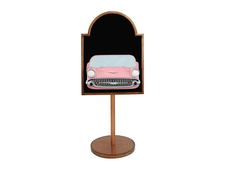 JJ339_PINK_CHEVY_VINTAGE_CAR_ADVERT_DISPLAY_BOARD_ON_STAND_ANY_WORDS_PAINTED.JPG