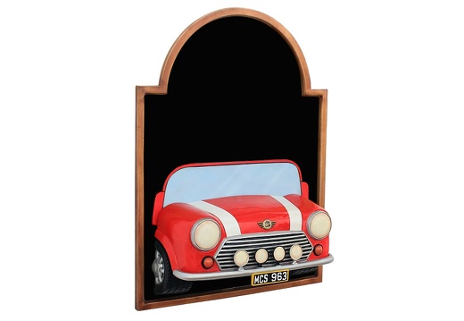 JJ507 RED MINI VINTAGE CAR WALL MOUNTED ADVERT DISPLAY BOARD ANY WORDS PAINTED 2