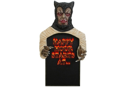 JJ5110 SCARY WEREWOLF HAPPY HOUR ADVERTISING BOARD WALL MOUNTED