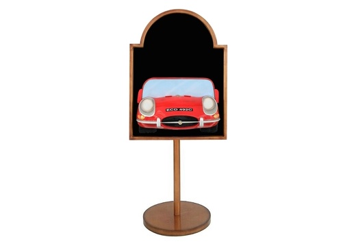 JJ514 RED E-TYPE JAGUAR CAR ADVERT DISPLAY BOARD ON STAND ANY WORDS PAINTED
