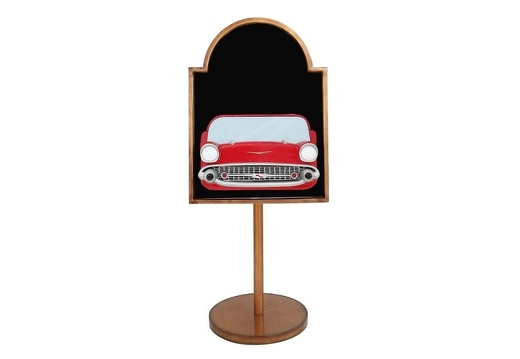 JJ516 RED CHEVY VINTAGE CAR ADVERT DISPLAY BOARD ON STAND ANY WORDS PAINTED