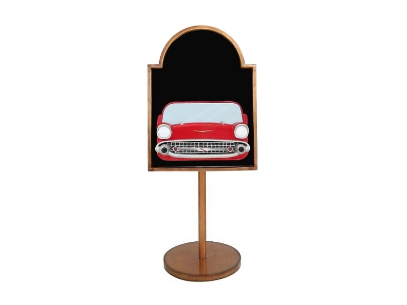 JJ516_RED_CHEVY_VINTAGE_CAR_ADVERT_DISPLAY_BOARD_ON_STAND_ANY_WORDS_PAINTED.JPG
