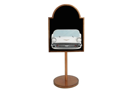 JJ518 WHITE CHEVY VINTAGE CAR ADVERT DISPLAY BOARD ON STAND ANY WORDS PAINTED
