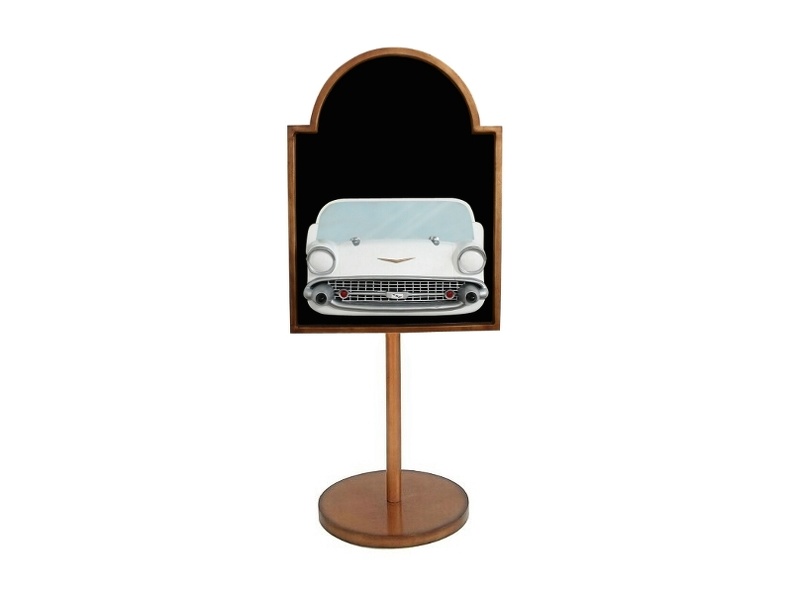 JJ518_WHITE_CHEVY_VINTAGE_CAR_ADVERT_DISPLAY_BOARD_ON_STAND_ANY_WORDS_PAINTED.JPG