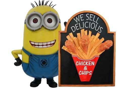JJ6254 FUNNY MINION STATUE LARGE CHICKEN CHIPS ADVERTISING BOARD