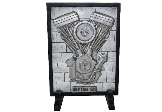N6241 V-TWIN ENGINE ON SILVER BRICK EFFECT ADVERTISING SIGN FLOOR STANDING 1