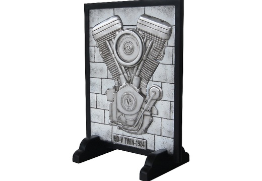 N6241 V-TWIN ENGINE ON SILVER BRICK EFFECT ADVERTISING SIGN FLOOR STANDING 2
