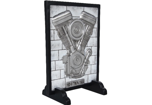 N6241 V-TWIN ENGINE ON SILVER BRICK EFFECT ADVERTISING SIGN FLOOR STANDING 3
